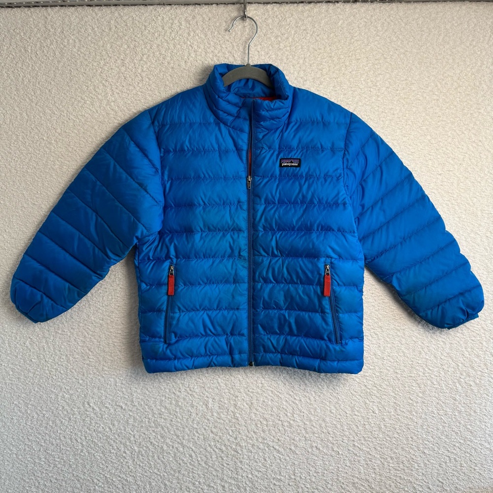 Patagonia Boys Duckdown Blue and Orange Puffer Jacket‎ Winter Coat Size 8